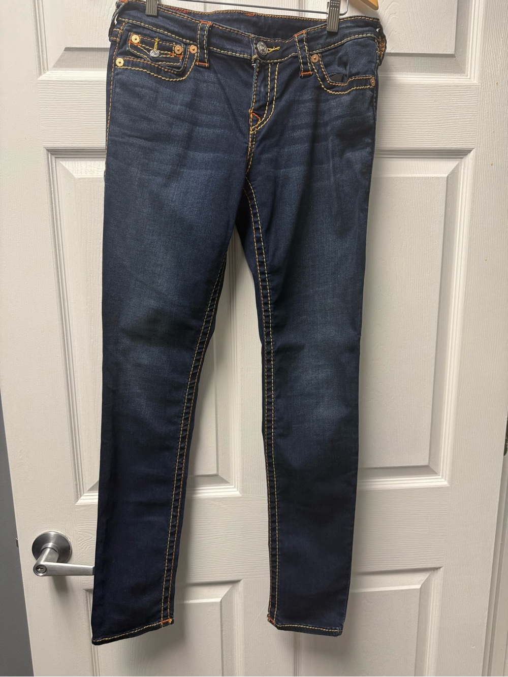 True Religion Dark Indigo Skinny Jeans with Contrast Stitching